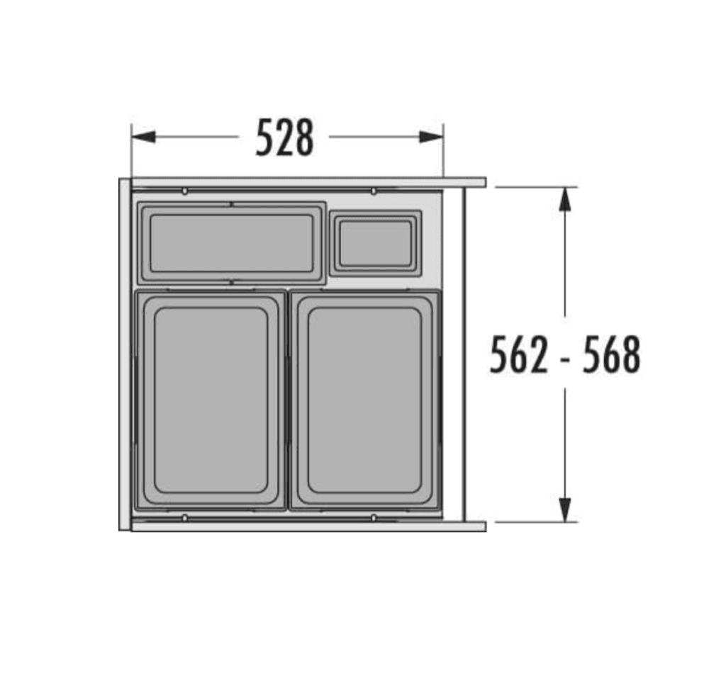 Hailo inbouw afvalsysteem Euro cargo 600 2 x 38L + 12 L + 2,5 L. Licht grijs Hailo Euro Cargo 600 licht grijs